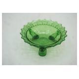 Vintage Emerald Green Glass 3 footed Dish
