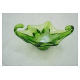 Green Glass Stretch Art Dish. 8"x5"x4.5"