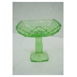 Vintage L.E. Smith Green Glass Compote in the Trellis Pattern.