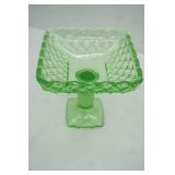 Vintage L.E. Smith Green Glass Compote in the Trellis Pattern.
