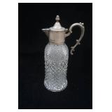 Vintage Victorian-style cut-glass claret jug w/silver-plated mount and handle
