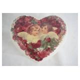 Vintage Teleflora Heart-Shaped Ceramic Trinket Box Featuring Cherubs and a Rose Motif