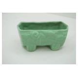 Vintage Green Satin Glaze Tree Log Pottery Planter. 7"x4"x3.5"