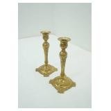 Pair of Vintage Victorian Brass Candle Stick Holders 9" tall. 4" square base
