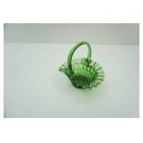 Vintage Emerald Green Fenton Art Glass Basket 6"x 4.25"x6.5" tall
