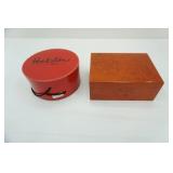 Vintage Burl Wood Finish Jewelry Box and Halston Hat Box