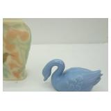 Vintage Consolidated Phoenix Glass Hummingbird and Trumpet Flower Pattern Vase, Kromex Lazy Susan for Serving Tray, Vintage KPM Berlin Porcelain Basket