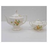 Vintage Canonsburg Yellow T-Rose 22K Gold Sugar and Teapot Set