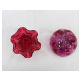Fenton Country Cranberry Art Glass Vase; Purple Hand-Blown Orb Art Glass Vase