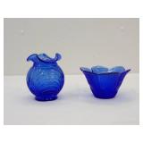 Vintage Cobalt Blue Vase, Vintage Blue Salad Dish