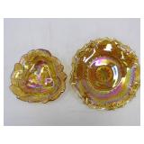 Vintage Indiana Glass Company Iridescent Marigold Carnival Glass Hostess Plate, Indiana Glass Marigold Berry Leaf Dish Bowl