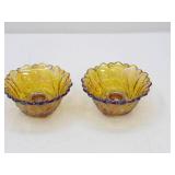 Vintage Pair of Indiana Glass Amber Gold Carnival Glass Candle Holders