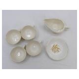 Vintage Golden Wheat Pattern Gravy Boat, Plate & 4 Mugs