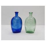 Vintage Green Glass Eagle Bottle; Vintage Blue Glass Ship Bottle