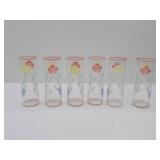 Set of 6 Vintage Floral Glasses. Hand-Painted