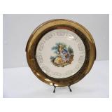 Vintage Sabin Crest-O-Gold Serving Platter. 22K gold, featuring a Colonial Courting Scene.