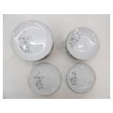 Vintage Diamond Blue Rose Fine China Saucers (10) and Dessert Plates (14)