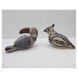 Tonala Mexican Folk Art Pottery Toucan and Quail, Signed