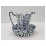 Vintage McCoy Pottery Blue and White Spongeware Pitcher and Scalloped Bowl Set