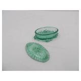 Vintage Fenton Opalescent Green Glass Oval Trinket Box with Lid