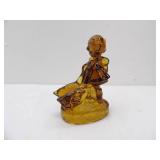 L.E. Smith "Goose Girl" Figurine. Heavy Amber-Colored Pressed Glass. 8" tall
