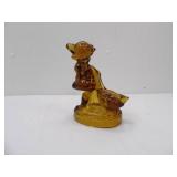 L.E. Smith "Goose Girl" Figurine. Heavy Amber-Colored Pressed Glass. 8" tall