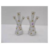 Pair of Limoges France 3 Finger Vases. Hand-Painted Yellow Flower Motif