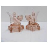 Vintage Pink Pressed Glass Angel Candleholders