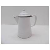 Vintage White and Black Enamelware Coffee Pot