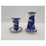 Vintage Flow Blue Staffordshire England Hat Pin Holders