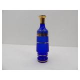 Vintage Bohemian Cobalt Blue Glass Decanter with Gold Stripes