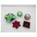 Anchor Hocking Ruby Red Ashtray, Fifth Ave Crystal Votive Candle Holder, Green Glassware Ashtray Murano-Style, Red Glass Candlestick Holder