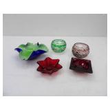 Anchor Hocking Ruby Red Ashtray, Fifth Ave Crystal Votive Candle Holder, Green Glassware Ashtray Murano-Style, Red Glass Candlestick Holder