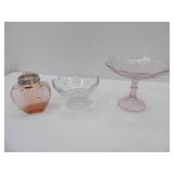 Pink Glass Compote Shell Design, Victorian Pink Glass Jar and More