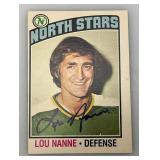 1976 O-Pee-Chee Autographed (LOU NANNE) NORTH STARS Trading Card (In Protective Sleeve)