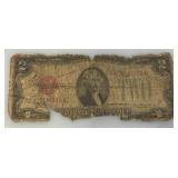 1928 D 2 Dollar Jefferson Red Note (In Protective Sleeve) Rough Condition