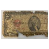 1928 D 2 Dollar Jefferson Red Note (In Protective Sleeve) Rough Condition