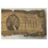 1928 D 2 Dollar Jefferson Red Note (In Protective Sleeve) Rough Condition