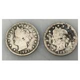 1889, 1892, 1901 & 1903 Antique Barber Liberty V Nickels