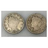 1889, 1892, 1901 & 1903 Antique Barber Liberty V Nickels