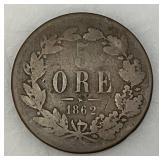 1862 Swedish 5 ORE KM