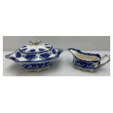 Vintage THOMAS RATHBONE Flow Blue Tureen And Gravel Boat  Japan