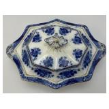 Vintage THOMAS RATHBONE Flow Blue Tureen And Gravel Boat  Japan