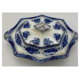 Vintage THOMAS RATHBONE Flow Blue Tureen And Gravel Boat  Japan