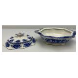 Vintage THOMAS RATHBONE Flow Blue Tureen And Gravel Boat  Japan