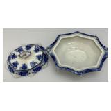 Vintage THOMAS RATHBONE Flow Blue Tureen And Gravel Boat  Japan