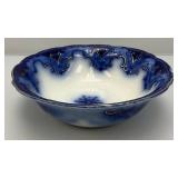 Antique Alfred Meakin CAMBRIDGE Flow Blue Coupe Soup Bowl With Gold Accents 9 3/4" x 3"