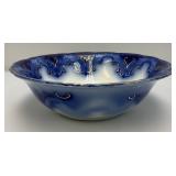 Antique Alfred Meakin CAMBRIDGE Flow Blue Coupe Soup Bowl With Gold Accents 9 3/4" x 3"