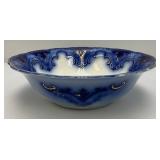Antique Alfred Meakin CAMBRIDGE Flow Blue Coupe Soup Bowl With Gold Accents 9 3/4" x 3"