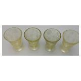 Vintage Hazel atlas Yellow Florentine No. 2 7 1/2" 28 Oz. Cone Footed Pitcher & Four Footed Glasses